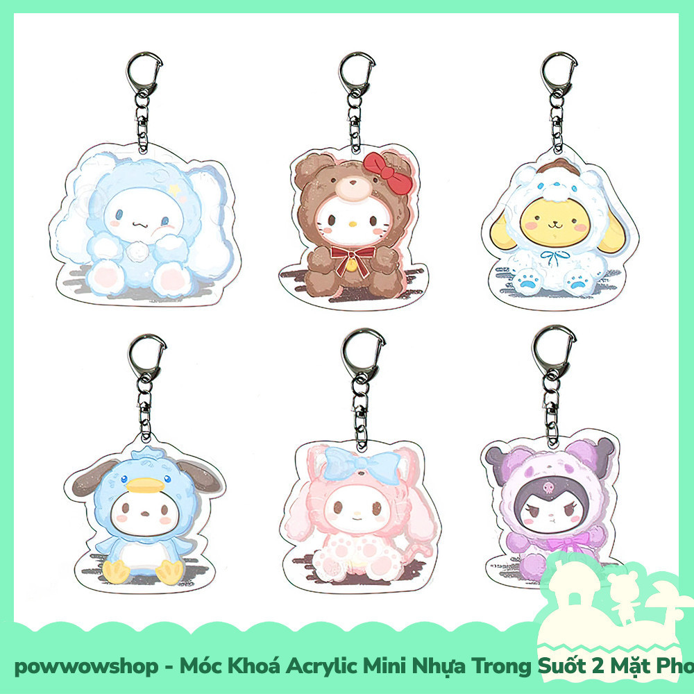 [Sẵn VN - Hỏa Tốc] Móc Khoá Nhựa Mini Trong Suốt Acrylic 2 Mặt Phong Cách Nhân Vật Hoạt Hình Chibi Sanrio Teddy