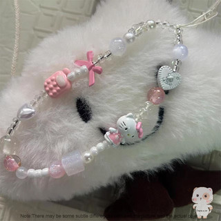 【Chamvn】Dây đeo điện thoại hình mèo con Dopamine dễ thương dành cho nữ chất liệu hạt cườm cao cấp.