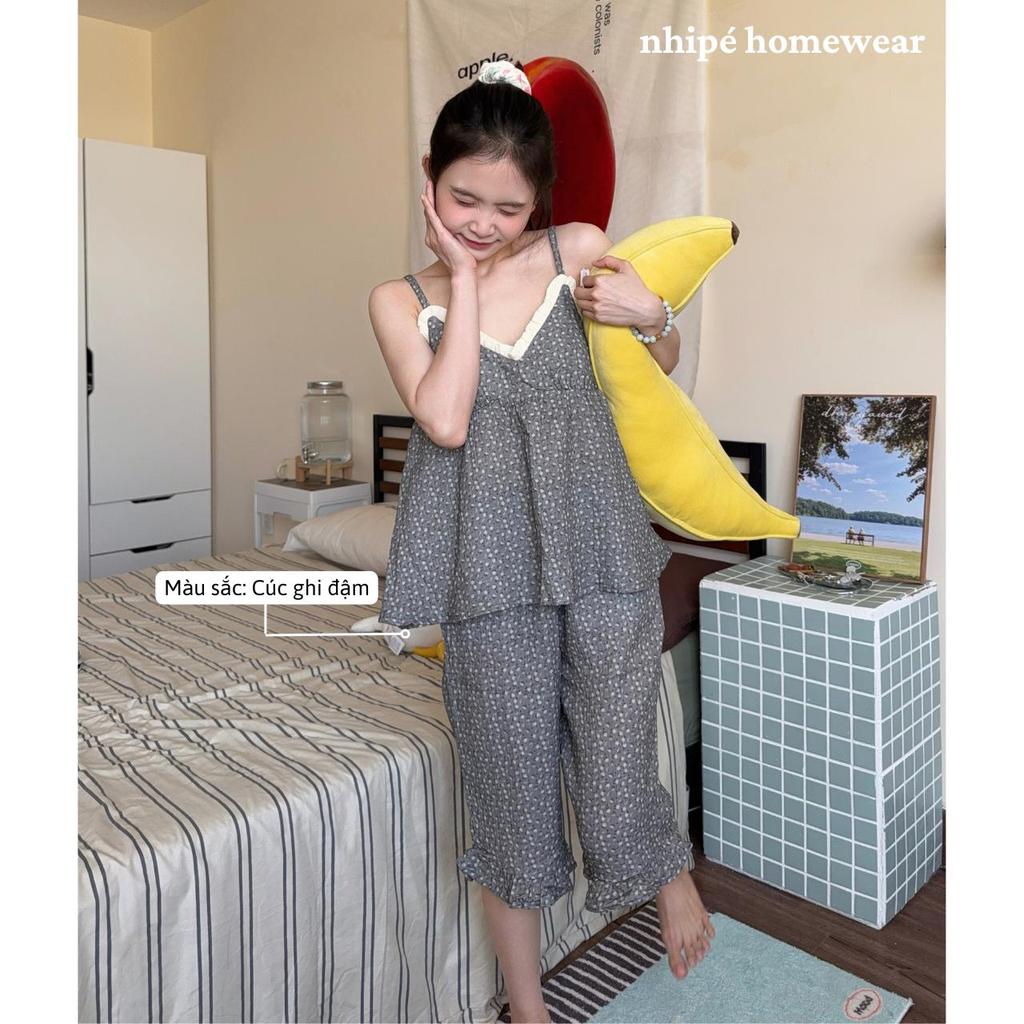 Bộ đồ áo 2 dây quần lửng xô muslin Nhipé homewear nữ set đồ ngủ mặc nhà chất liệu cao cấp mềm mịn thoáng mát