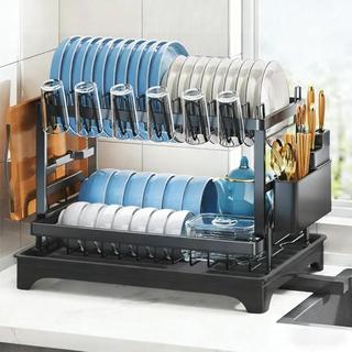 Giá để đồ nhà bếp giá đựng bát đĩa có khay thoát nước【Dễ dàng cài đặt】