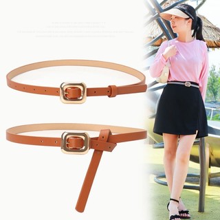 Dây thắt lưng da mỏng khóa vàng, phụ kiện thời trang cho quần jean