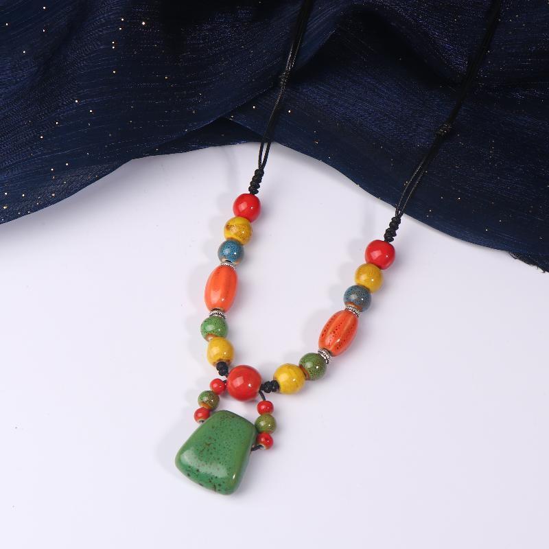 Newsmallbrains Vòng cổ handmade boho gốm đậu màu sắc vintage, trang sức nữ điều chỉnh size