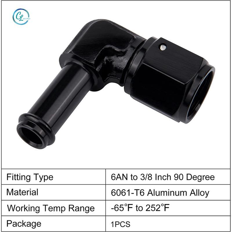 6AN Nữ toBarb 90 Độ Khuỷu Tay Xoay Phụ Kiện Ống Nhôm Barb Line Adapter Đen