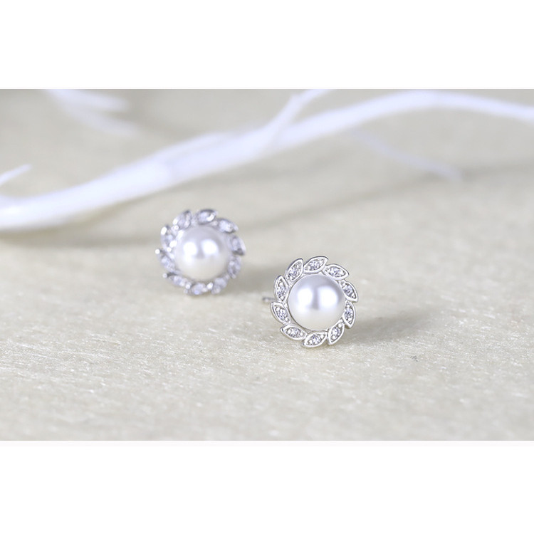Bông tai thời trang nữ phong cách Hàn Quốc, ngọc trai và zircon giả bạc