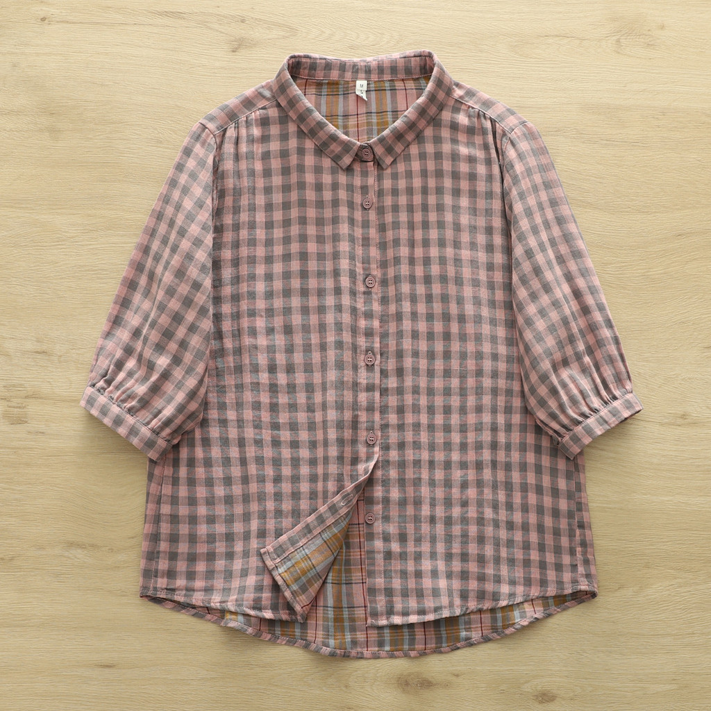 Áo sơ mi nữ tay ngắn kẻ sọc phong cách Mori, kèm cardigan rời - chất liệu 100% sợi cotton cao cấp