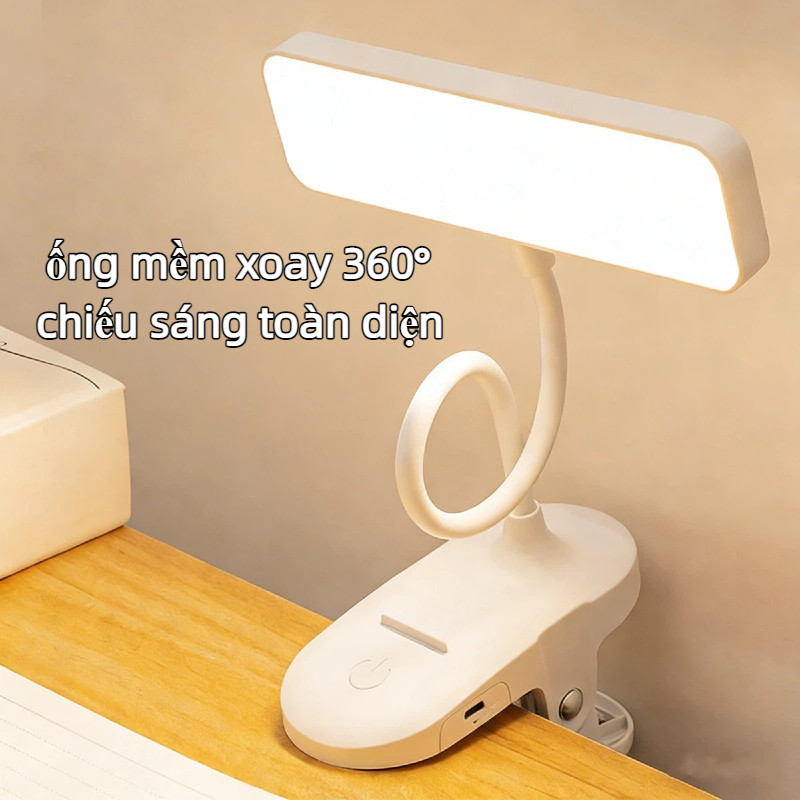 Đèn Học Kẹp Bàn Sạc 3600mAh - Ánh Sáng Tự Nhiên Bảo Vệ Mắt, Điều Chỉnh 360°,Có Thể Treo/Gắp/Đứng