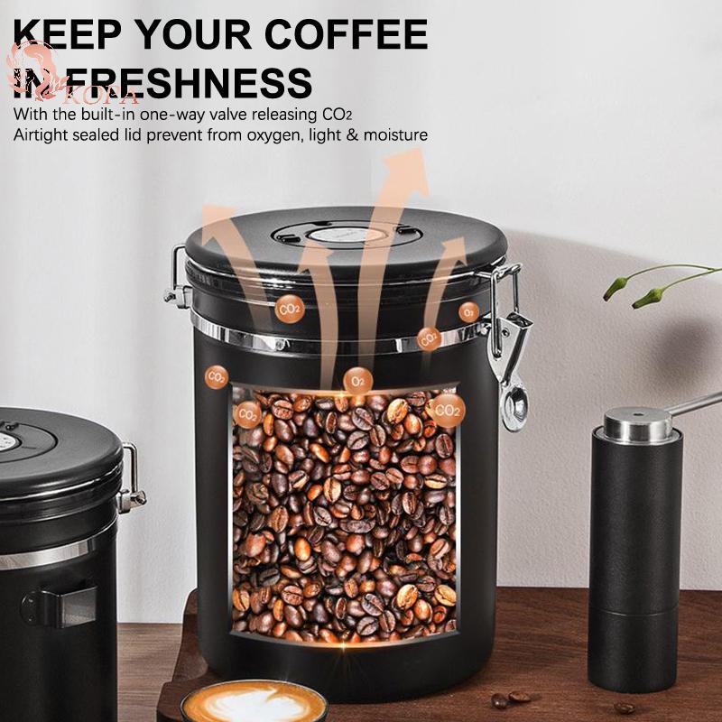 Hộp đựng cà phê bằng thép không gỉ KOPA 1.2-1.8L có theo dõi ngày & Muỗng VN