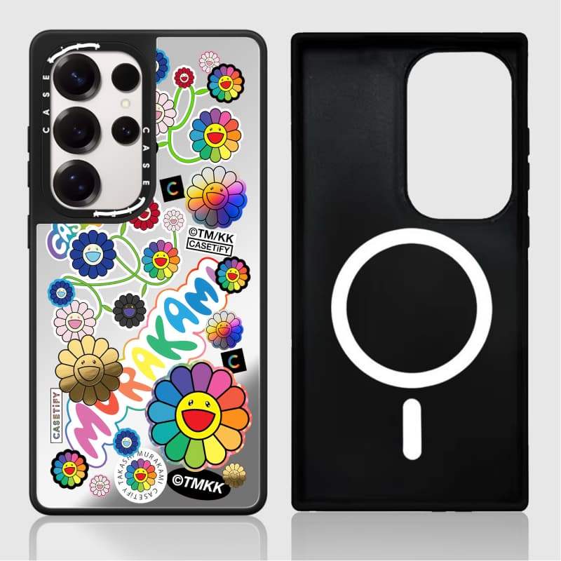 Ốp lưng CASECASE X FLOWERS STICKER MANIA Matte Black & Sliver Mirror Vỏ hút từ tính Samsung Galaxy S26 S25 S24 S23 Ultra Plus Mặt sau cứng có hộp khắc logo