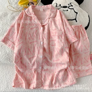 2025 Bộ Đồ Ngủ Nữ 2025 Mây Cotton Phù Hợp Với Quần Short Tay Ngắn Ngọt Ngào Hoạt Hình Dễ Thương Nữ Nhà