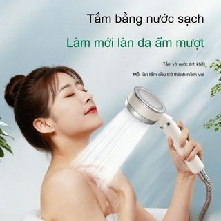 Vòi sen lọc nước tăng áp màu hồng kem, chất liệu ABS bền, phun nước tăng áp, tặng kèm 3 lõi lọc