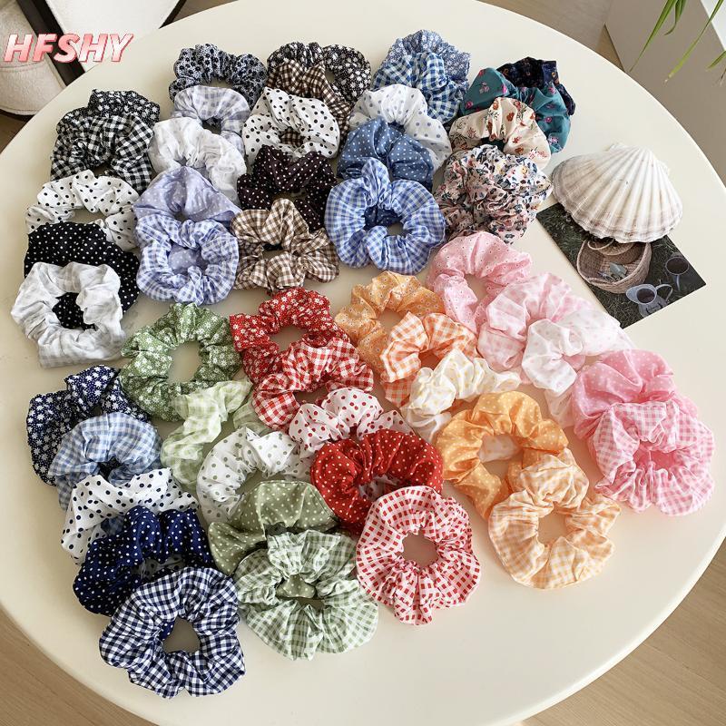 Dây buộc tóc chấm bi scrunchies vải họa tiết hoa ngọt ngào, phù hợp tuổi teen và trường học
