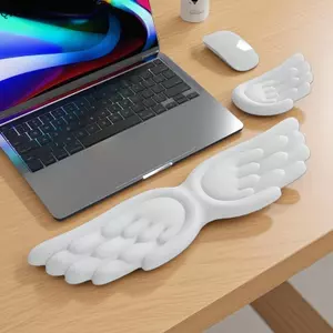 QIUWU Đôi Cánh Thiên Thần Hình Bàn Phím Chuột Cổ Tay Còn Lại Cánh Nhớ Bọt Silicon Chống Trơn Trượt Công Thái Học Bảo Vệ Cổ Tay Bàn Thảm Miếng Lót Chuột.