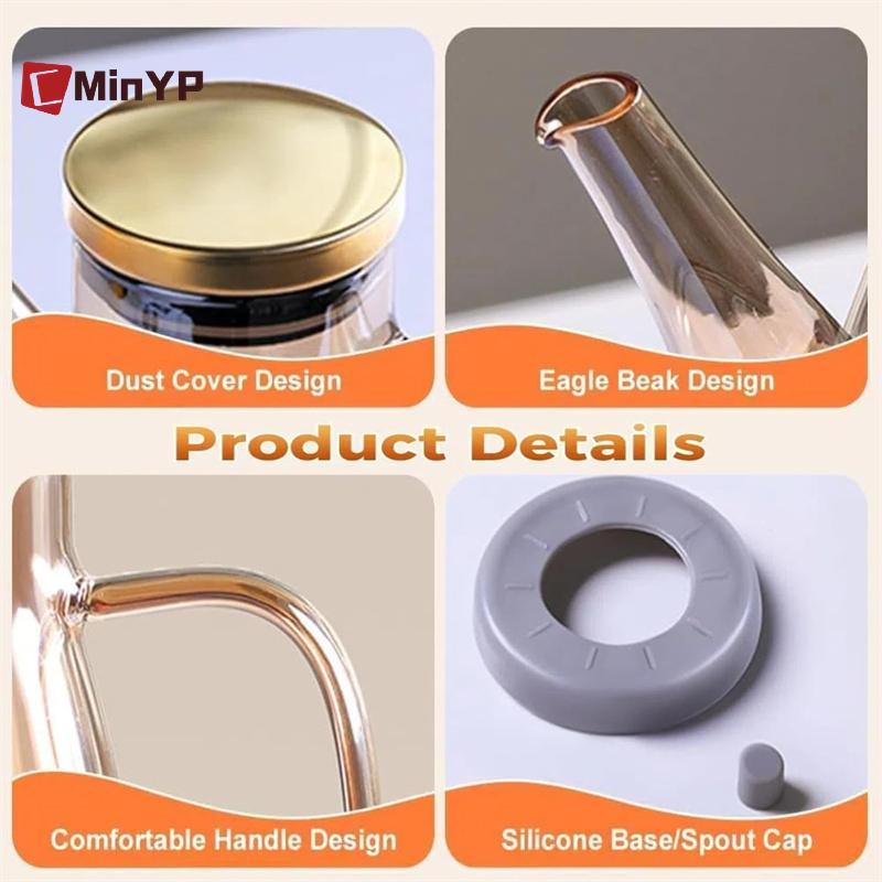 CMinYP 600 / 800 / 1000ml Chai đựng dầu có vòi nhỏ giọt Nhà bếp Bình dầu thủy tinh dung tích lớn Bình đựng dầu chống rò rỉ Glory