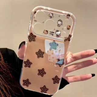 Mèo Kitty Hàn Quốc Bảo Vệ Toàn Diện Ống Kính Màu Nâu Da Báo Ngôi Sao Đính Hạt Dây Đeo Ốp Lưng Điện Thoại iPhone 17Promax 17Pro 15 16 Promax Chống Sốc Ngọt Ngào Nữ Tính Vỏ Di Động