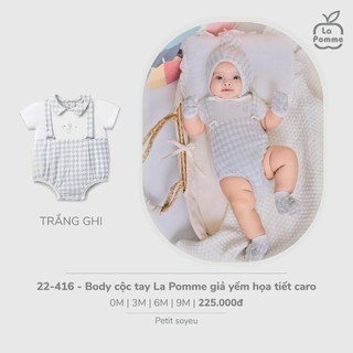 La Pomme SS26.T2.3 set sơ sinh giả yếm họa tiết caro ghi NB-9m