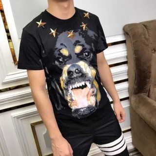 Áo Thun Chó Đính Ngôi Sao Vòng Cổ Double - Six. Áo Phông Cotton Dày Dặn .