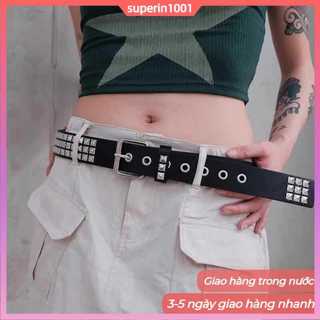 (Giao hàng tại địa phương) Đai phong cách Punk Y2K dành cho nam giới Thiết kế đinh tán đính đá lấp lánh có khóa chốt