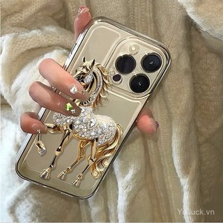 Kim Cương Vàng Ngựa Phong Cách Mới Hợp Thời Trang Trong Suốt Sáng Tạo Ốp Lưng Điện Thoại Thời Trang Thích Hợp Cho iPhone 17promax 15promax 16pro 14 Chống Sốc 12plus 11promax 13plus 7plus 15 Ốp Chống Sốc