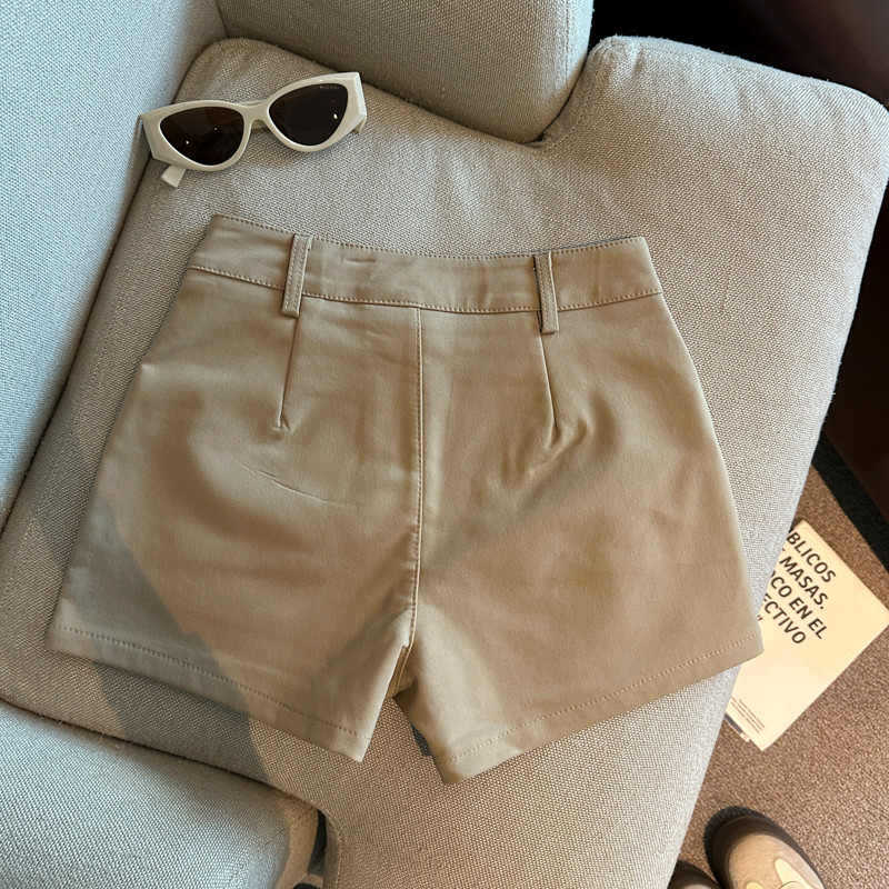 SUXI Mùa Xuân Mới Nữ Mỹ Retro Màu Trơn Cổ Cao Quần Short 260227