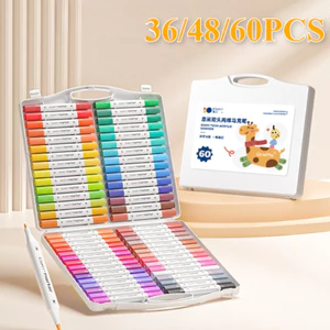 Bút Màu Acrylic Marker 2 Đầu, Bộ 36/48/60 Màu, Màu Không Lem Tươi Sáng Vẽ Trên Nhiều Chất Liệu