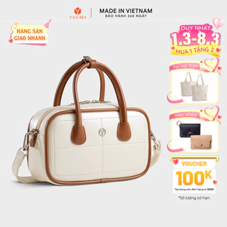 Túi Yuumy (Thời trang nữ bo góc phối chỉ nổi size 23 - Túi đeo chéo da Glossy YN303)