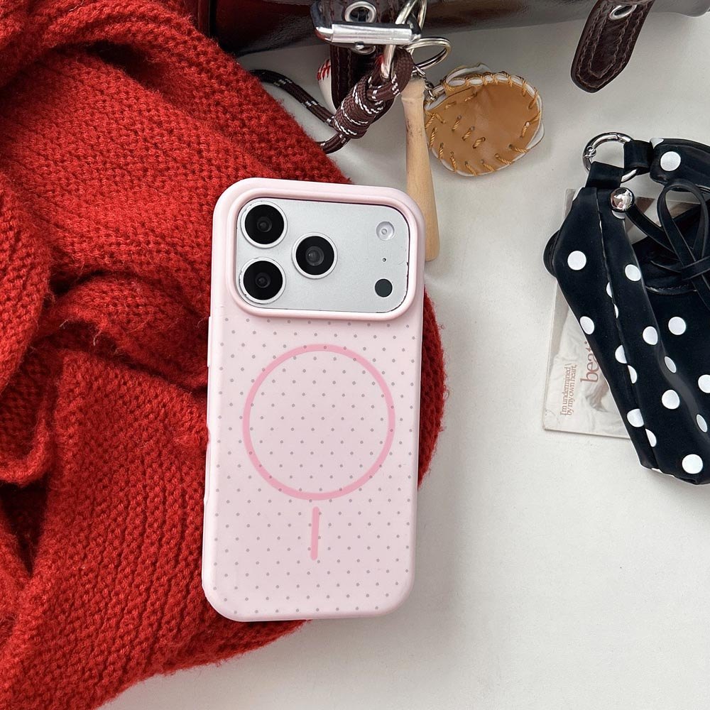 Ốp lưng TPU Tương thích với iPhone 13 14 14Pro 14ProMax 15 15Pro 15ProMax 16 16Pro 16ProMax 17 17Pro 17ProMax Vỏ nam châm họa tiết chấm bi màu hồng