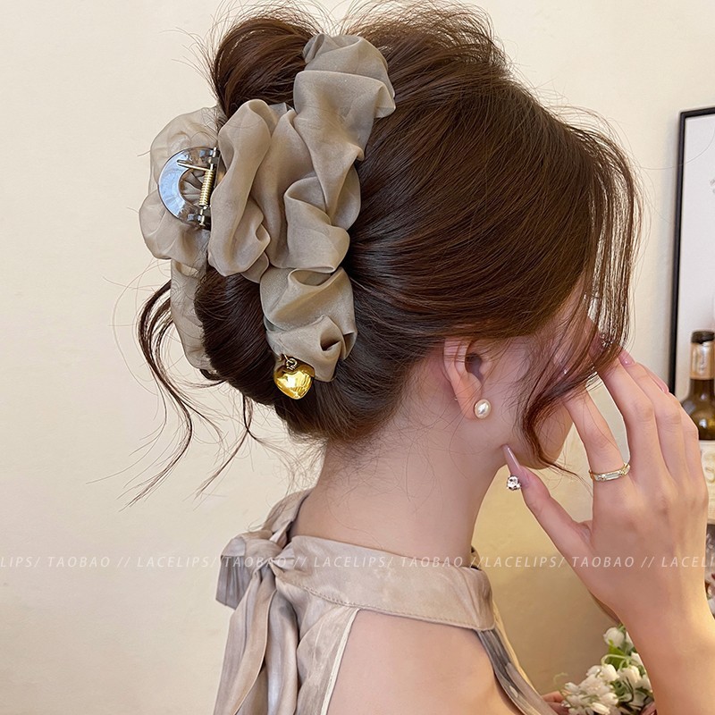 Kẹp Tóc Cá Mập Cỡ Lớn Voan Xếp Ly Thanh Lịch Cho Nữ, Dễ Phối Đồ