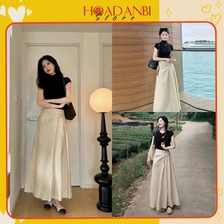 Set Áo Zip Đen Mix Chân Váy Đũi Xoắn Eo Dáng Dài Hàng 2 Lớp Siêu Xinh, Set Đồ Bộ