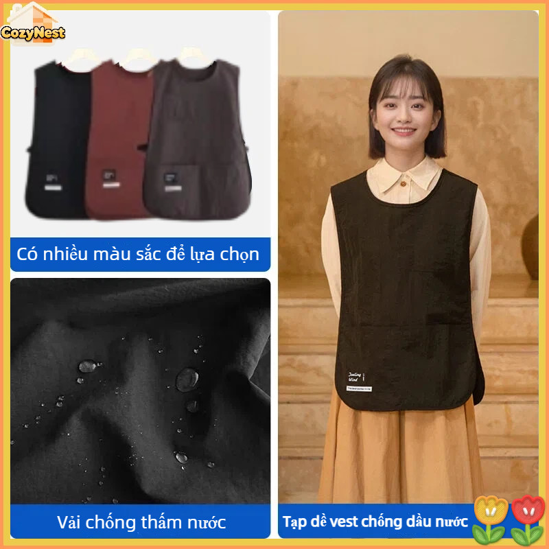 Tạp dề vest chống dầu nước, nylon Nhật thoáng khí, thiết kế túi tiện lợi, unisex dùng cho nhà bếp