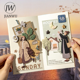 JIANWU Her Little World Series Vintage Girl Nhân Vật Phong Cảnh Chất Liệu Cắt Dán Sáng Tạo DIY Tạp Chí Văn Phòng Phẩm