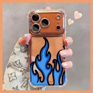 Blue Flame Totem cho trường hợp iPhone 17Promax Túi khí bốn góc 16promax trong suốt 15