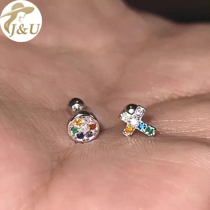 Bông Tai Đinh Tán Kim Loại Màu Thiết Kế Hình Tròn, Đơn Giản Và Đa Năng