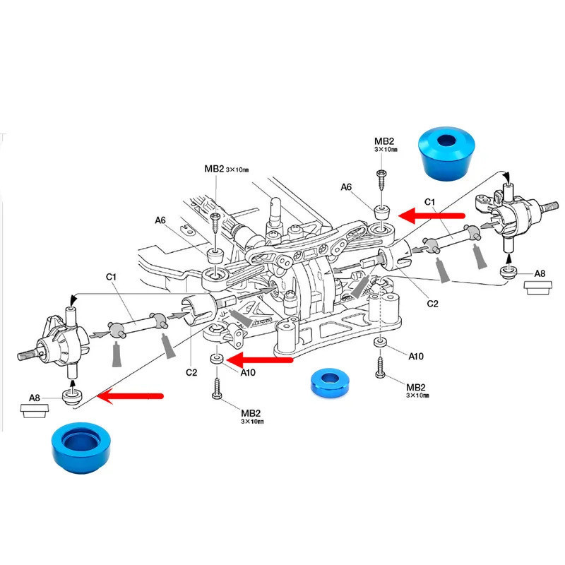 Kim Loại Lái Knuckle Mặt bích Tay Bushing Đệm Cho Tamiya TT02 TT-02 1 / 10 RC Xe Nâng Cấp Phần Phụ Kiện