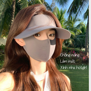 Mũ Chống Nắng Kèm Khẩu Trang Che Mặt Chống Tia UV Vải Lụa Mát Lạnh, Thoáng Khí Có Thể Tháo Rời