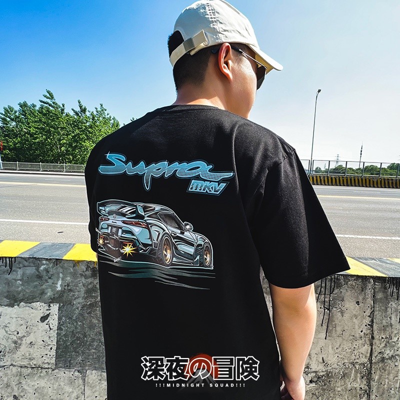 Hàng sẵn có Áo thun ngắn tay thể thao siêu mát in họa tiết xe hơi Châu Âu và Châu Mỹ Unisex dáng rộng Áo thun cổ tròn mới