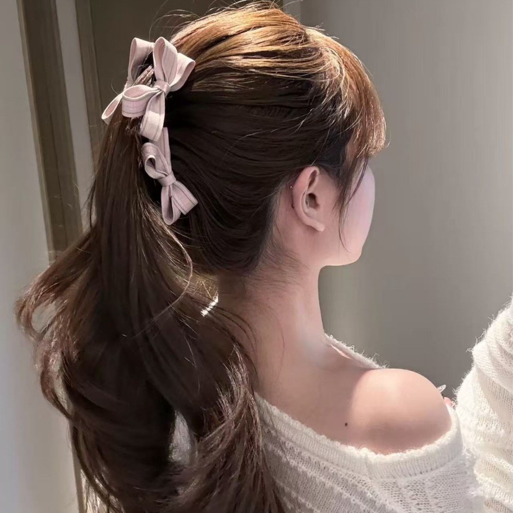 Kẹp tóc nơ màu hồng ba chiều, phong cách Hàn Quốc ngọt ngào, phù hợp làm đuôi ngựa