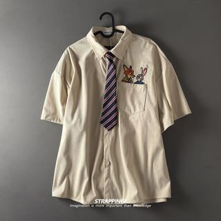 Judy Nick Áo sơ mi thêu corduroy tay ngắn retro, hàng Nhật Bản, phù hợp thời trang vintage