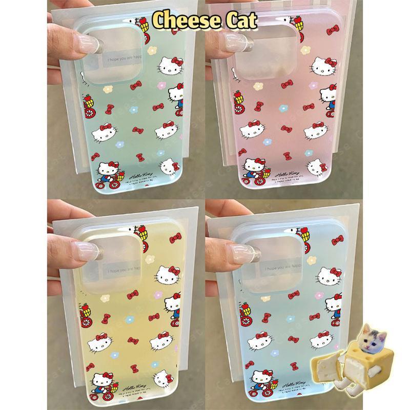 Nơ đỏ và Kitty Ốp điện thoại màu hồng mờ cho iPhone 15 16 11 12 13 14 17 Pro Max 7 Plus XR Xs Max