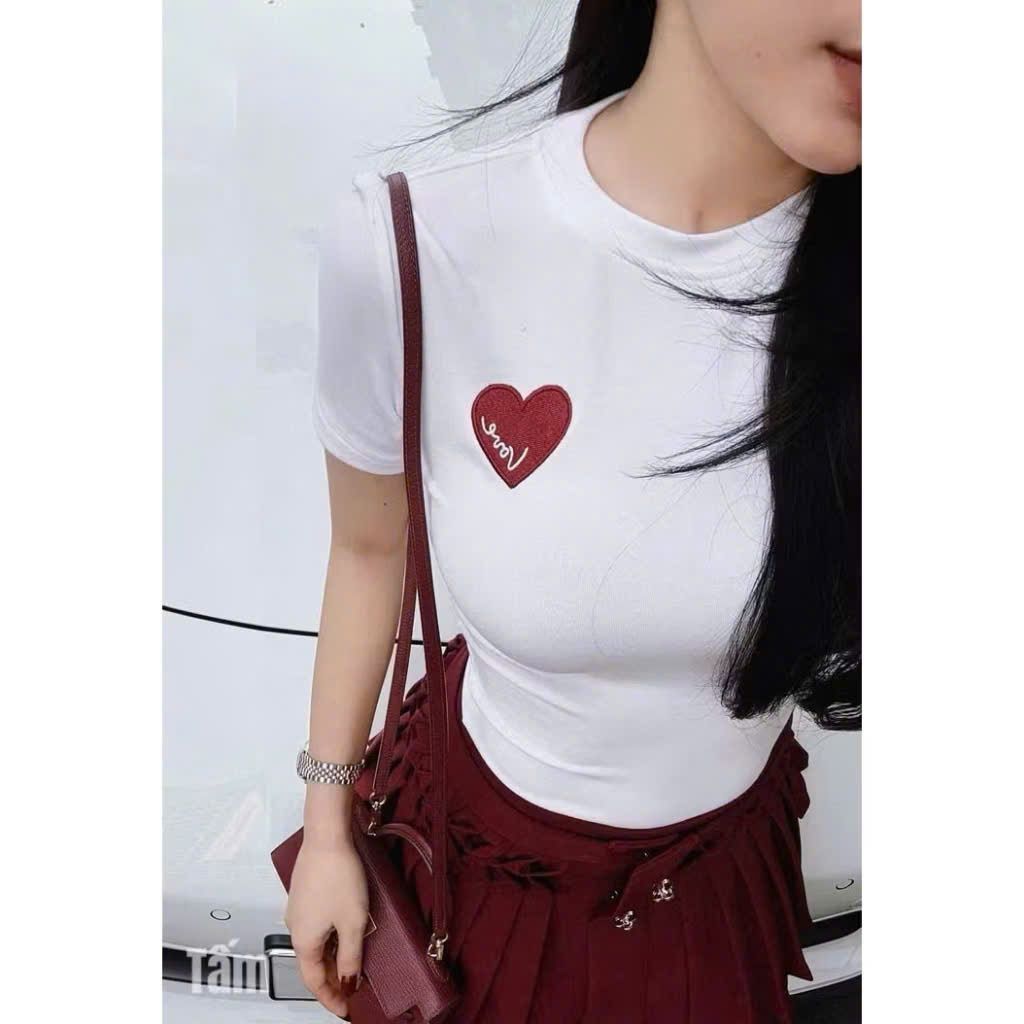 Áo thun croptop dáng ôm cổ trụ 5 cúc thêu cờ AA - Giảm giá 60% khi mở bán!