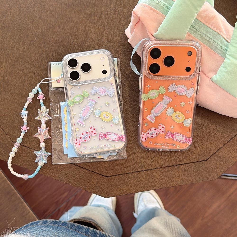 Ốp Lưng Cứng Trong Suốt Tương Thích Với iPhone 13 14 14Pro 14ProMax 15 15Pro 15ProMax 16 16Pro 16ProMax 17 17Pro 17ProMax Ốp Họa Tiết Kẹo Màu Ngôi Sao