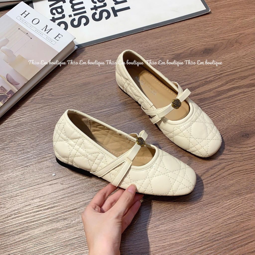 [Thảo Em - GC42] Giày búp bê độn đế trong cao 3-4p phá cách quai ngang khóa hoa trà [QCCC]