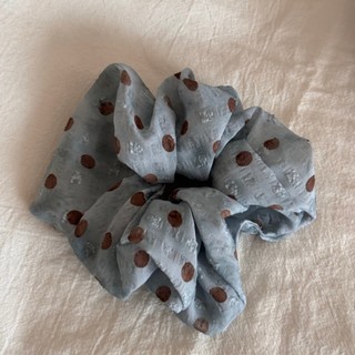 Kovoi Scrunchy Tóc Cao Cấp Màu Xanh Cà Phê Chấm Bi - Voan Sợi Sang Trọng
