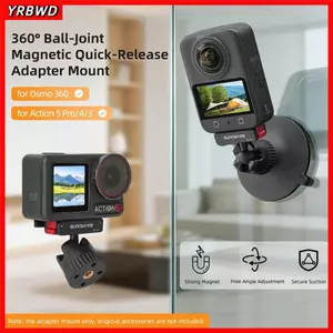 Giá đỡ cốc hút YRBWD, Giá đỡ camera phát hành nhanh từ tính, Giá đỡ bi xoay 360 độ ổn định hai chiều cho phụ kiện máy ảnh hành động DJI Osmo 360 / Action 5 / 4 / 3