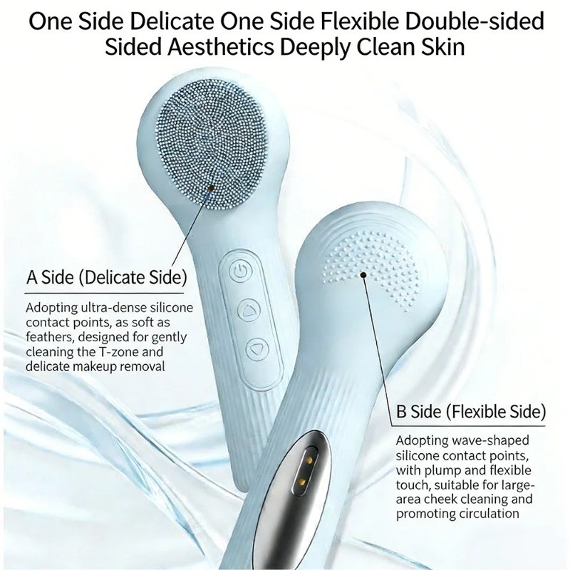 Hai Mặt Eletrical Facial Cleaning Nam Nữ Facial Cleaning Brush Làm Nóng Silicone Rửa Mặt Bàn Chải Hướng Dẫn Sử Dụng Làm Sạch Da