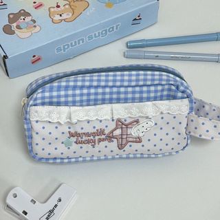 Bút Chì MKYCO, Có Tay Cầm Túi Đựng Bút Dung Tích Lớn, Dây Kéo Đóng Cửa Ren Kẻ Sọc In Văn Phòng Phẩm Người Tổ Chức Học Sinh