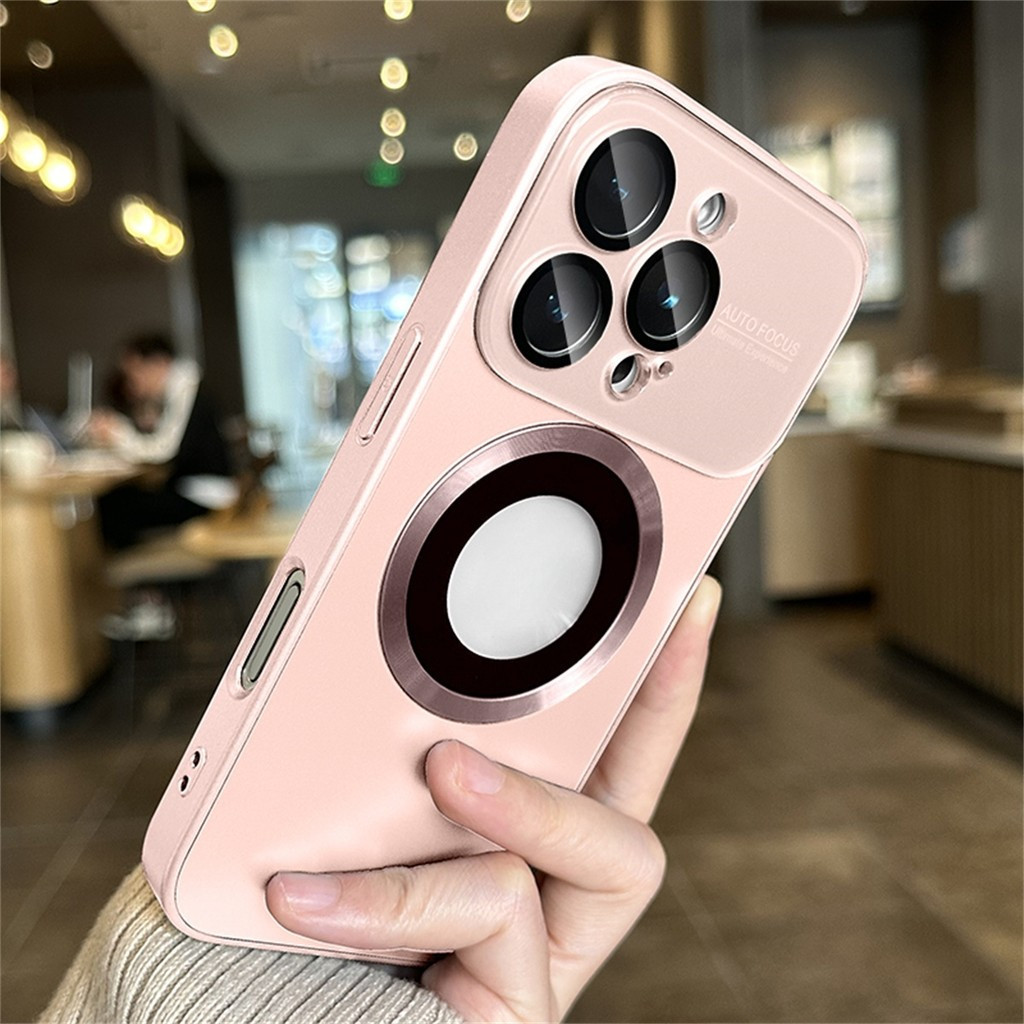 Ốp điện thoại toàn ống kính bằng kính cường lực sang trọng cho IPhone 12 13 14 15 16 Pro Max Vỏ cứng mờ từ tính Vỏ chống sốc