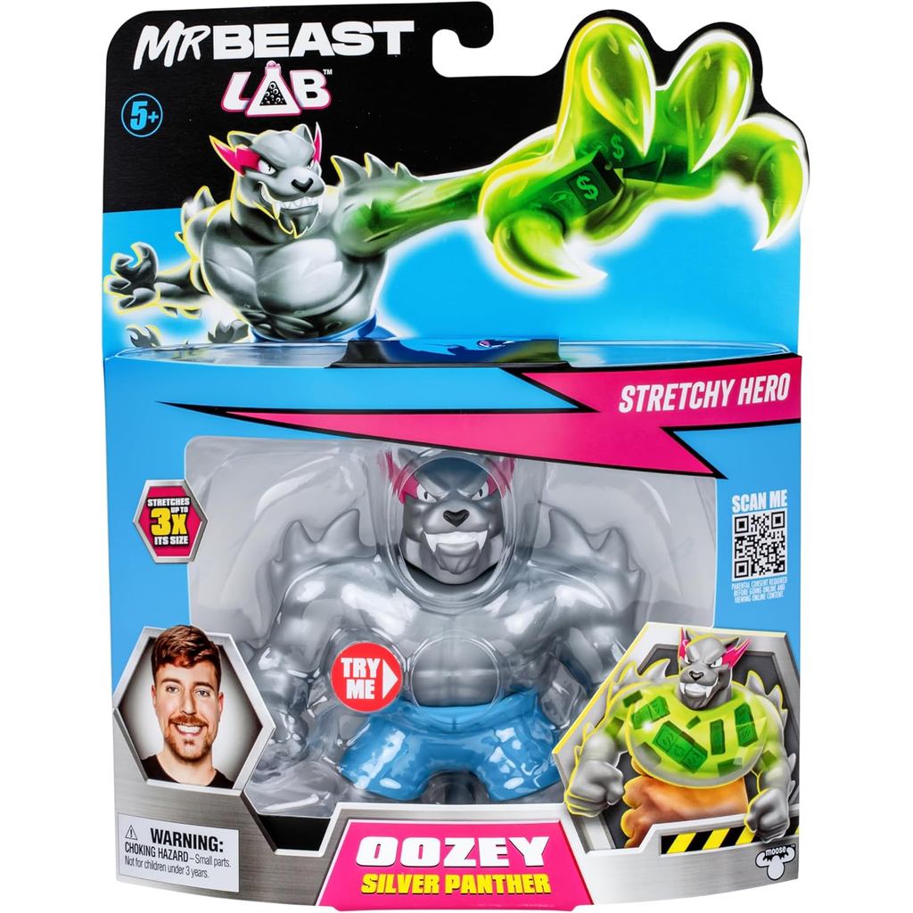 MRBEAST LAB Heroes of Goo JIT Zu Co Giãn Heroes, Bóp và Co Giãn MrBeast 's Panther Lên đến 3 lần Kích thước của nó, Thu thập tất cả 3 nhân vật sóng 2, Panther mang tính biểu tượng, Silver Panther và Leg