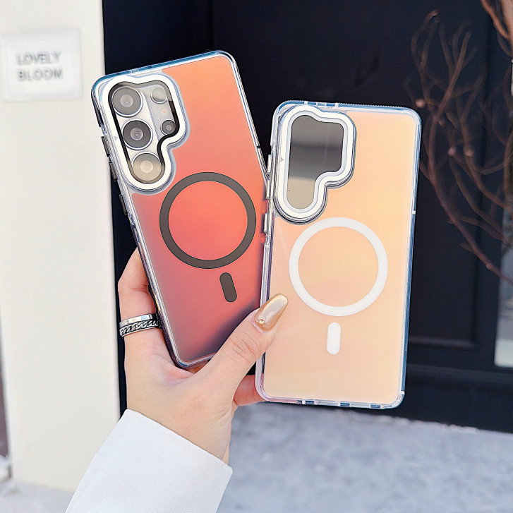 MIimi Luxury Laser Dần dần Bảo vệ ống kính từ tính Giá đỡ cho Samsung S26 Ultra Plus S25 Ultra S24 S23 S22 Ultra Plus A56 A55 A16 A35 Vỏ sạc không dây cứng