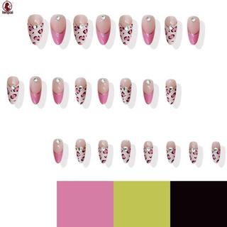 24 chiếc bấm móng giả hạnh nhân da báo in viền, nhân tạo cho DIY trang trí