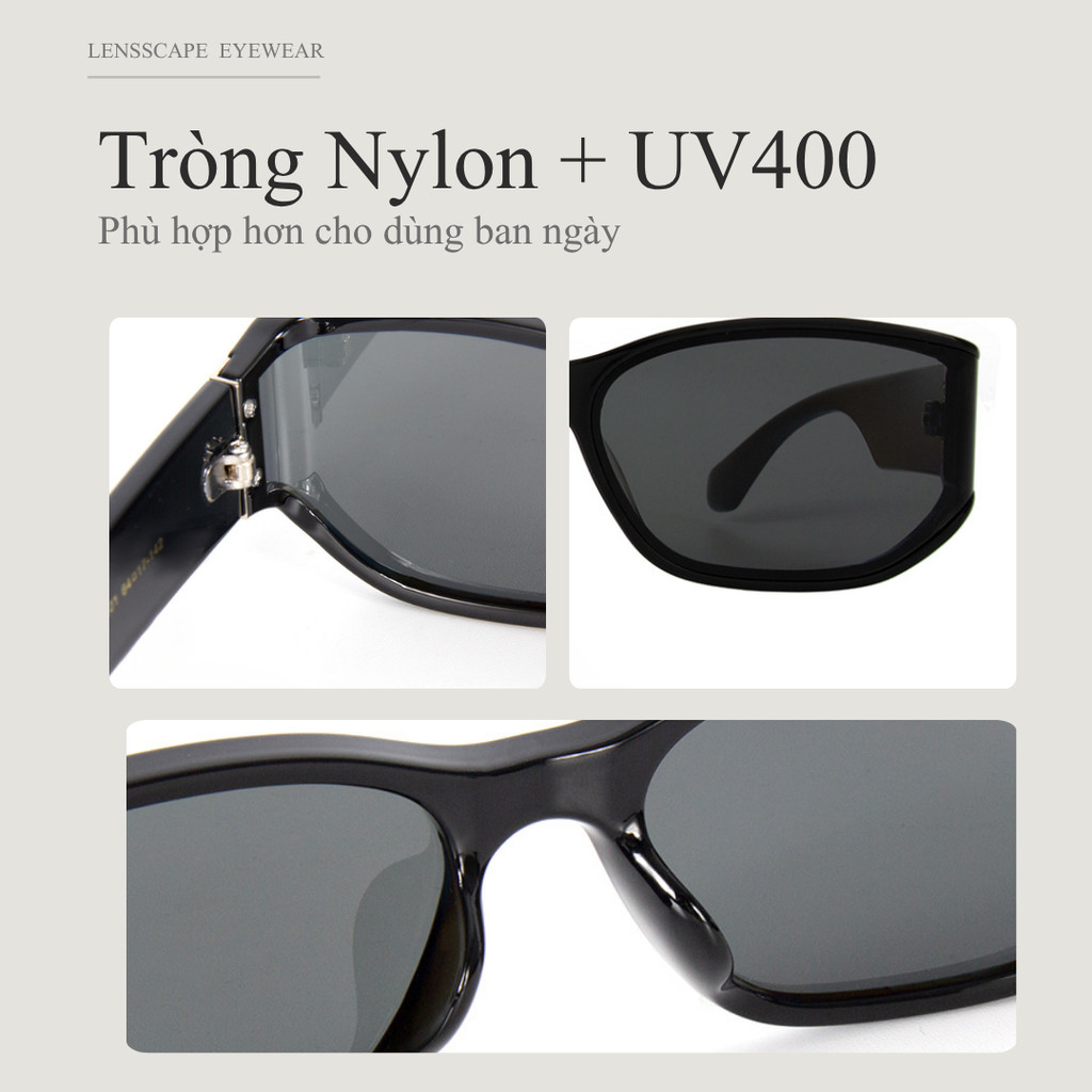 Lensscape Kính mát phân cực UV400 dáng chữ nhật gọn gọng TR90 tròng nylon dùng ban ngày